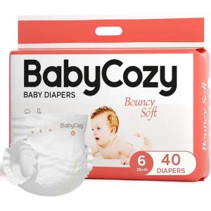 imageNewborn Baby Diapers Size 21218lb 74 Count Babycozy Bouncy Soft Diapers Hypoallergenic Dry Disposable Diapers with Softer Touch 08D Diaper ampamp10 Micron Velvet Fiber to Protect Sensitive Infant SkinSize 6 40 Count