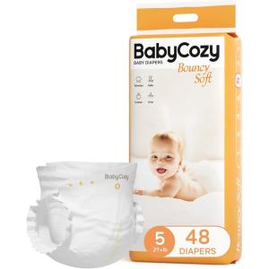 imageNewborn Baby Diapers Size 21218lb 74 Count Babycozy Bouncy Soft Diapers Hypoallergenic Dry Disposable Diapers with Softer Touch 08D Diaper ampamp10 Micron Velvet Fiber to Protect Sensitive Infant SkinSize 5 48 Count