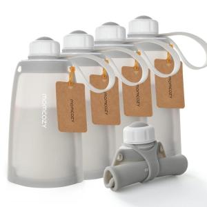 imageNo Leak Momcozy Silicone Breastmilk Storage Bags Reusable Breastmilk Freezer Storing Bags for Breastfeeding 85oz250ml Breast Milk Saver Leakproof Baby Food Pouches BPA Free Gray 5pcsGray