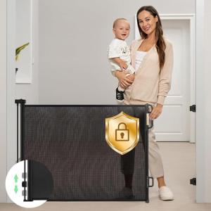 imageRetractable Baby Gate Momcozy Mesh Baby Gate or Mesh Dog Gate 33quot TallExtends up to 55quot Wide Child Safety Gate for Doorways Stairs Hallways IndoorOutdoorBlack
