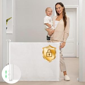 imageRetractable Baby Gate Momcozy Mesh Baby Gate or Mesh Dog Gate 33quot TallExtends up to 55quot Wide Child Safety Gate for Doorways Stairs Hallways IndoorOutdoorWhite