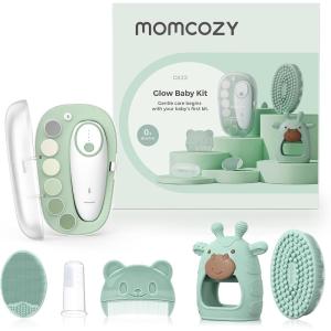 imageMomcozy Glow Baby Kit Baby Shower ampamp Registry Essential Kit for Grooming ampamp Cleansing Care Includes Electric Nail File Teether Bath Brush Cradle Cap BrushComb Finger ToothbrushNewborn MustHaveGlow Baby Kit