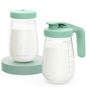 imageMomcozy Glass Breast Milk Pitcher Milk Storage Container with Flat Lid ampamp Handle Lid Wide Mouth LeakResistant Baby Formula Pitcher Heat ampamp Cold Resistant 2 PCS 32OZ Each 64OZ Total