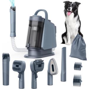 imageDog Grooming Kit FurEase Dog Grooming Vacuum with Dog Clippers for Grooming 13000Pa Powerful Dog Vacuum for Shedding Grooming with 5 Pet Grooming Tools Iron Gray 25 Liter CanisterArctic Trail