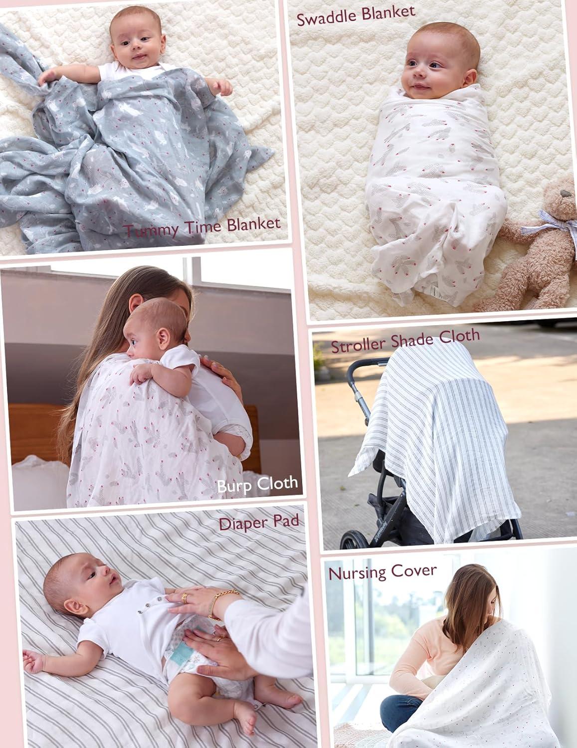 imageMomcozy Muslin Swaddle Blankets 4 Pack Ultra Soft Neutral Matching Breathable 2Layer Gauze Large 47 x 47 Baby Swaddling Receiving Blanket Wraps for Newborn Boys Girls Rabbit