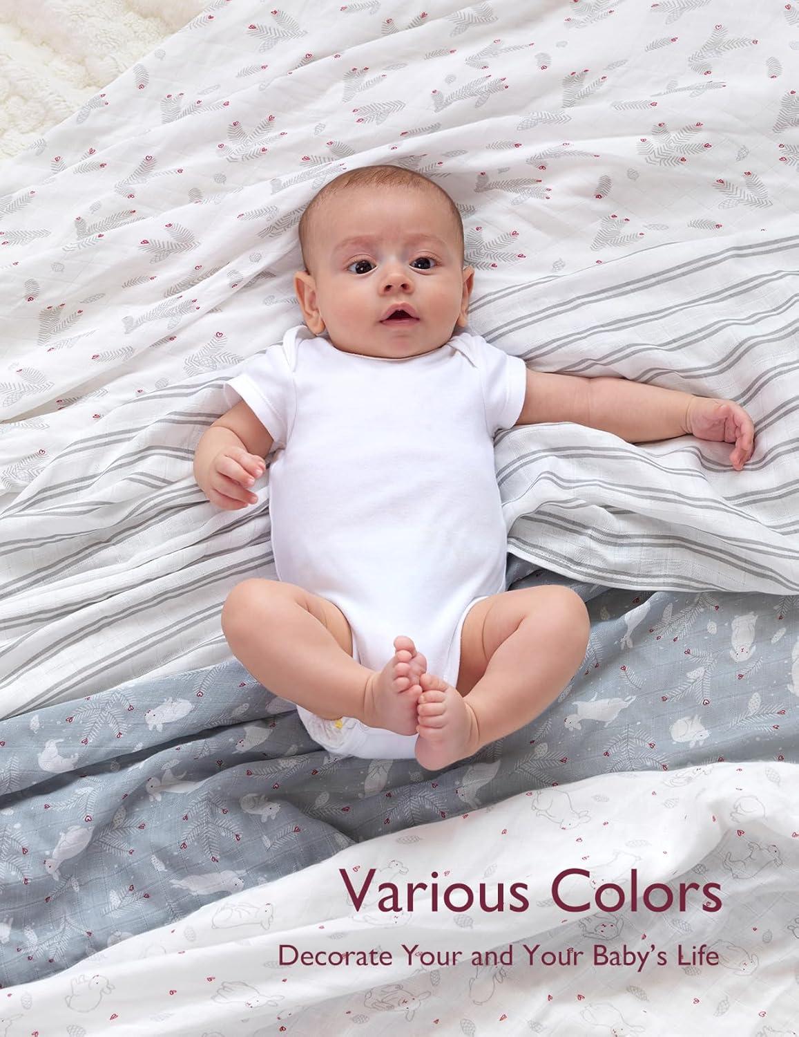 imageMomcozy Muslin Swaddle Blankets 4 Pack Ultra Soft Neutral Matching Breathable 2Layer Gauze Large 47 x 47 Baby Swaddling Receiving Blanket Wraps for Newborn Boys Girls Rabbit