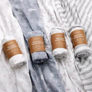 imageMomcozy Muslin Swaddle Blankets 4 Pack Ultra Soft Neutral Matching Breathable 2Layer Gauze Large 47 x 47 Baby Swaddling Receiving Blanket Wraps for Newborn Boys Girls Rabbit