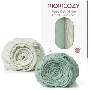 imageMomcozy Muslin Standard Fitted Crib Sheets 52quotx28quot 2 Pack Soft Breathable Natural Cotton Baby Mattress Sheet 360 Mattress Wrapping No Slip Boys Girls Neutral Toddler Bed Sheet Bravery ZebraGreen Grey