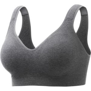 imageMomcozy Seamless US Cotton Busty Bras for WomenComfortable Wireless Full Coverage Bra with Molded Cups for Large Bust Gray