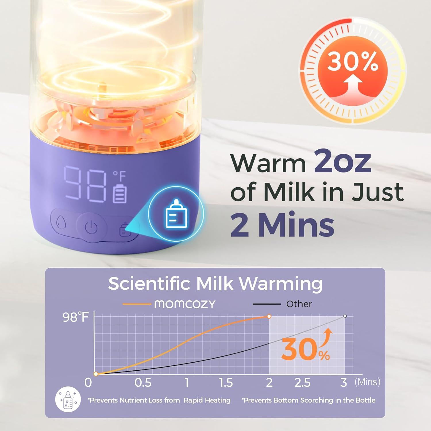 imageMomcozy Portable Milk Warmer for Travel  Dual Heating Modes for Breast Milk ampamp Water Portable Bottle Warmer with Fast Heating ampamp Long Battery Life 17 Ounces Large Capacity to Meet Your AllDay NeedsPurple