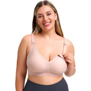 imageLupantte Nursing Bras for Breastfeeding Comfort Maternity Bras for Pregnancy Seamless Bralettes with Extra ExtenderPink