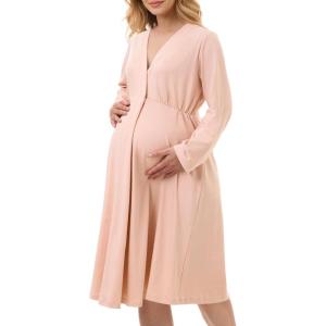 imageMomcozy Womens Nursing Maternity Nightgown for Breastfeeding Labor and Delivery Gown Long Sleeve Postpartum Night GownPink