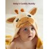 imageMomcozy Baby Bath Towels with Visualize Health Label  Ultra Soft ampamp Absorbent Coral Fleece Hooded Towels for Newborn Infant Toddler 036 Months Bath Essentials Large Size2 PackGiraffe and Rabbit