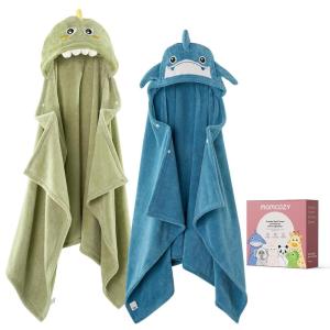 imageMomcozy Baby Bath Towels with Visualize Health Label  Ultra Soft ampamp Absorbent Coral Fleece Hooded Towels for Newborn Infant Toddler 036 Months Bath Essentials Large Size2 PackCrocodile and Shark