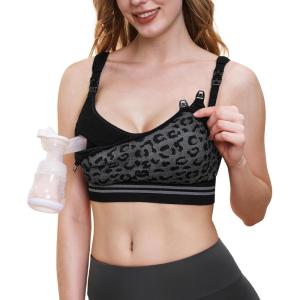 imageMomcozy Pumping Bra Hands Free  Seamless Nursing Bras for Pumping  Breast Pump Bra with Fixed Padding WirelessBlack
