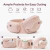 imageMomcozy Baby Carrier with Hip Seat Detachable HandsFree Carrier up to 44lbs Belt Extender Included Extends Waist Band up to 59 for Plus Size Parents AirmeshPink