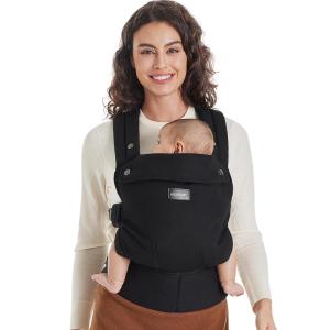 imageMomcozy Baby Carrier Ergonomic Cozy and Lightweight Carrier Effortless to Put On Ideal for HandsFree Parenting Enhanced Lumbar Support GeometryCottonBlack