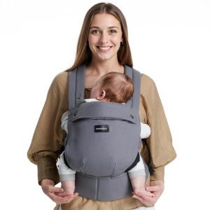 imageMomcozy Baby Carrier Ergonomic Cozy and Lightweight Carrier Effortless to Put On Ideal for HandsFree Parenting Enhanced Lumbar Support GeometryCottonGrey