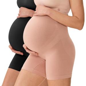 imageMomcozy Maternity Shapewear for Under Dresses AntiChafing MidThigh Pregnancy Underwear Cotton GussetBlack oyster Pink2pk