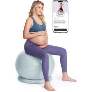 imageMomcozy BirthEase Maternity Ball Set Birthing Ball with App FullJourney Courses BPAFree PVC amp Anti Burst Exercise Yoga Ball for Maternity Labor Physio RecoveryGlacier Blue