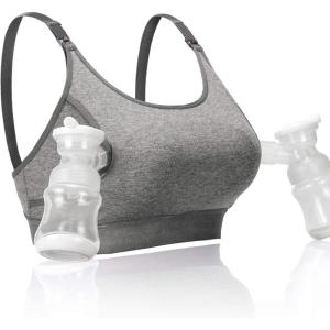 imageMomcozy Hands Free Pumping Bra Adjustable BreastPumps Holding and Nursing Bra Pumping amp Nursing Bra in OneGrey