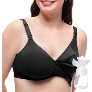imageMomcozy HandsFree Pumping Bra Wireless amp Seamless HF010 Breast Pump Bra Breathable Tencel Fabric amp Fully Fixed CupsBlack