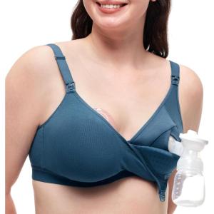 imageMomcozy HandsFree Pumping Bra Wireless amp Seamless HF010 Breast Pump Bra Breathable Tencel Fabric amp Fully Fixed CupsNordic Blue
