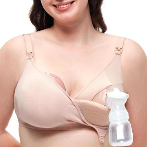 imageMomcozy HandsFree Pumping Bra Wireless amp Seamless HF010 Breast Pump Bra Breathable Tencel Fabric amp Fully Fixed CupsOyster Pink