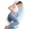 imageMomcozy JShaped Pregnancy Pillow for Sleeping with Cooling Cover Side Sleeper Support for Belly Hip amp Leg Deep GreyBlue
