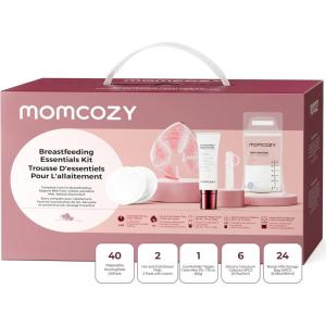 imageMomcozy 73pc Postpartum Essentials Kit Initiate breastfeeding for New Moms Hospital Bag Must Haves with Nursing Pads Hot amp Cold Breast Pads Nipple Cream Colostrum Collectors and Milk Storage Bags