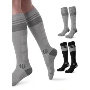 imageMomcozy Compression Socks for Women 2030mmHg Athletic Support Socks for Running Travel Flying Yoga amp Workouts 2 PairsBlackGray