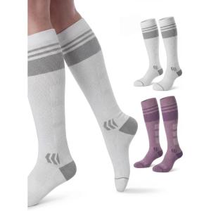 imageMomcozy Compression Socks for Women 2030mmHg Athletic Support Socks for Running Travel Flying Yoga amp Workouts 2 PairsPurpleWhite