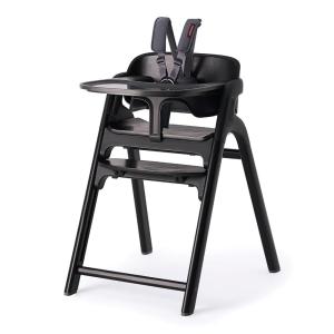imageMomcozy High Chair 5in1 Convertible Wooden High Chair with FoodGrade Tray Baby Set with Removable Harness and Toddler Tower Highchair for 6 Months to 308 lb Adjustable amp Ergonomic WalnutMidnight Black