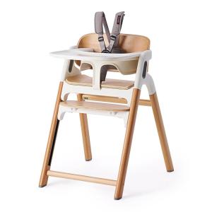 imageMomcozy High Chair 5in1 Convertible Wooden High Chair with FoodGrade Tray Baby Set with Removable Harness and Toddler Tower Highchair for 6 Months to 308 lb Adjustable amp Ergonomic WalnutNatural Wood