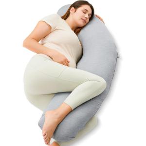 imageMomcozy JShaped Pregnancy Pillow for Sleeping with Cooling Cover Side Sleeper Support for Belly Hip amp Leg Deep GreyCooling Fabric  Deep Grey