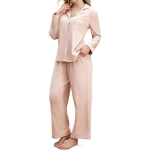 imageMomcozy Postpartum Nursing Pajama Set for Women 2 Piece Long Sleeve V Neck Button Down Cotton Maternity Lounge Pjs PinkPink