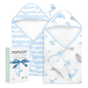 image:imageMomcozy Baby Towel with Hooded  Ultra Soft amp Absorbent Large Bath Towel Set for Comfort amp Gentle on Babys Skin  Shower Gift amp Bath Essential amp Baby Registry Search for NewbornInfantToddlerKidsMarine Whale Magic