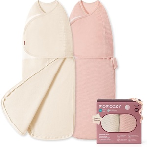 image:imageMomcozy Airflow Baby Swaddle 100 Cotton Lightweight amp Ultra Breathable Ideal for Hot Sleeper Baby Reduce Startle Reflex Newborn Boys Girls Registry Essentials 2Pack Sea MistPetal Mist