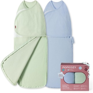 image:imageMomcozy Airflow Baby Swaddle 100 Cotton Lightweight amp Ultra Breathable Ideal for Hot Sleeper Baby Reduce Startle Reflex Newborn Boys Girls Registry Essentials 2Pack Sea MistSea Mist
