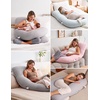 image:imageMomcozy Pregnancy Pillows with Cooling Cover U Shaped Full Body Maternity Pillow for Side Sleepers  Support for Back Legs Belly HIPS for Pregnant Women 57 Inch Pregnancy Pillow Mist BlueJersey Knit Cotton Gray