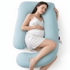 image:imageMomcozy Pregnancy Pillows with Cooling Cover U Shaped Full Body Maternity Pillow for Side Sleepers  Support for Back Legs Belly HIPS for Pregnant Women 57 Inch Pregnancy Pillow Mist BlueCooling  Mist Blue