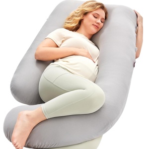 image:imageMomcozy Pregnancy Pillows with Cooling Cover U Shaped Full Body Maternity Pillow for Side Sleepers  Support for Back Legs Belly HIPS for Pregnant Women 57 Inch Pregnancy Pillow Mist BlueJersey Knit Cotton Gray