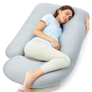 image:imageMomcozy Pregnancy Pillows with Cooling Cover U Shaped Full Body Maternity Pillow for Side Sleepers  Support for Back Legs Belly HIPS for Pregnant Women 57 Inch Pregnancy Pillow Mist BlueGrey Cooling Fabric